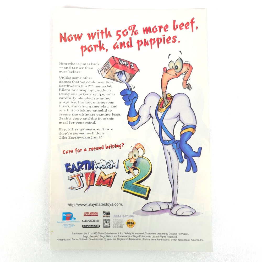 Earthworm Jim 2 Video Game Promo Art Print Ad 1995 Sega Genesis SNES PlayStation